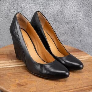 Audrey Brooke Daphne Black Leather Wedge Heel Shoe Sz 9 M